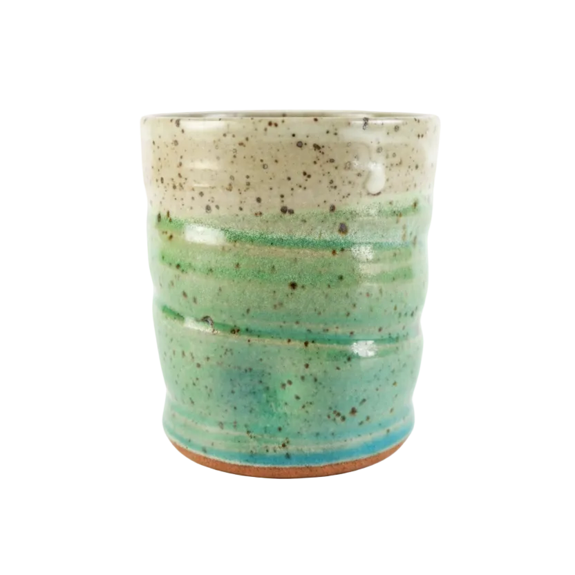 Small Pottery Cup (White/Green/Blue)