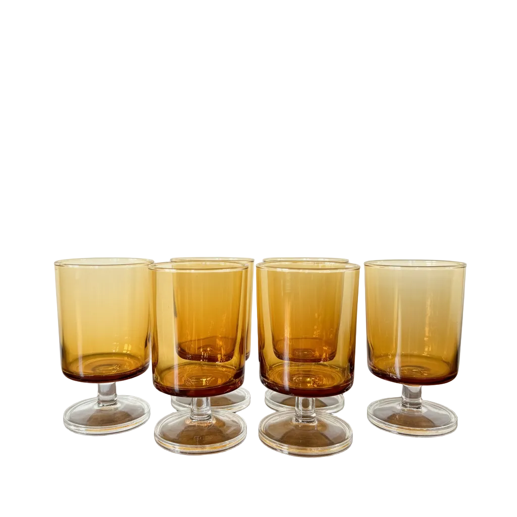 Vintage Luminarc Amber Footed Glasses (Set Of 6)